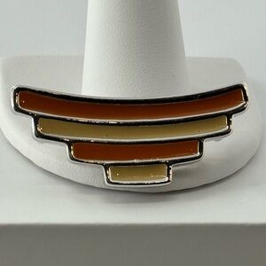 Vtg Bergere Orange and Cream enameled Geometric Brooch Pendant